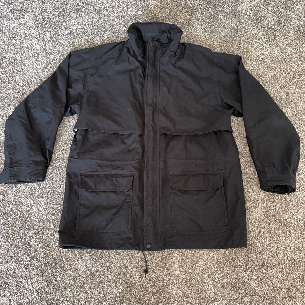 Eddie Bauer Men’s Large Black Hooded Mountain Parka Jacket Outdoor Anorak Hiking